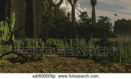 Stock Illustration - Carboniferous forest of the Eastern United States 300 million years ago.. Fotosearch