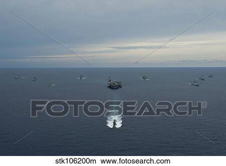 Picture - Carrier Strike Group formation of ships in the Bay of Bengal.. Fotosearch