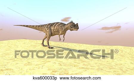 Stock Illustration - Ceratosaurus hunting in a barren desert.. Fotosearch