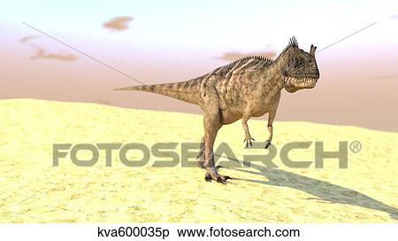 Ceratosaurus hunting in a barren desert. View Large Illustration Stock Illustration - Ceratosaurus hunting in a barren desert.. Fotosearch