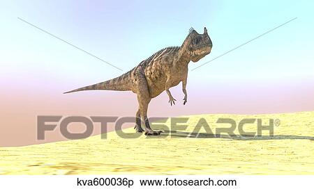 Stock Illustration - Ceratosaurus hunting in a barren desert.. Fotosearch