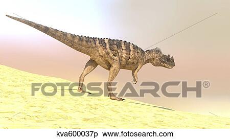 Stock Illustration - Ceratosaurus hunting in a barren desert.. Fotosearch