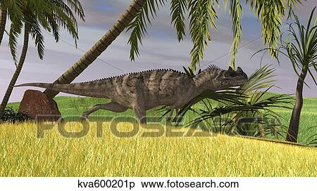 Ceratosaurus hunting in a field. View Large Illustration Stock Illustration - Ceratosaurus hunting in a field.. Fotosearch