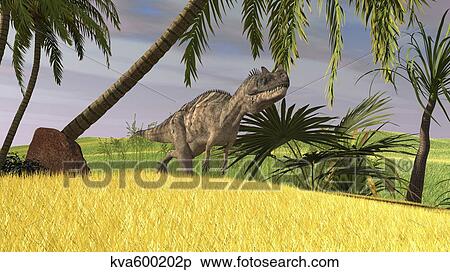 Ceratosaurus hunting in a field. View Large Illustration Stock Illustration - Ceratosaurus hunting in a field.. Fotosearch