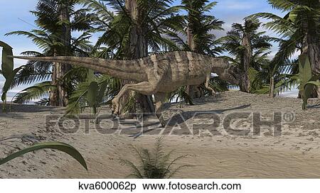 Ceratosaurus hunting in a prehistoric environment. View Large Illustration Stock Illustration - Ceratosaurus hunting in a prehistoric environment.. Fotosearch