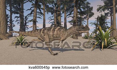 Stock Illustration - Ceratosaurus hunting in a prehistoric environment.. Fotosearch