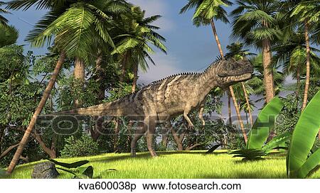 Stock Illustration - Ceratosaurus hunting in forest.. Fotosearch