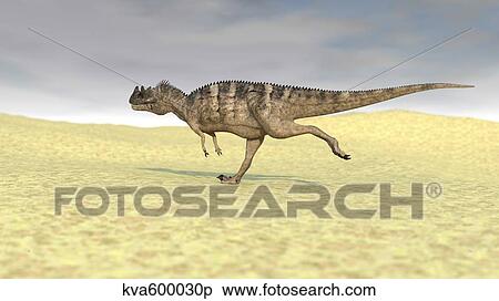 Ceratosaurus running across a barren desert. View Large Illustration Stock Illustration - Ceratosaurus running across a barren desert.. Fotosearch