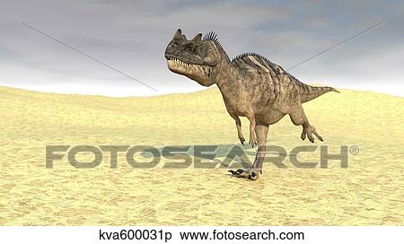 Ceratosaurus running across a barren desert. View Large Illustration Stock Illustration - Ceratosaurus running across a barren desert.. Fotosearch
