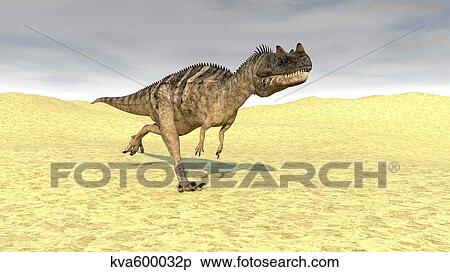 Stock Illustration - Ceratosaurus running across a barren desert.. Fotosearch