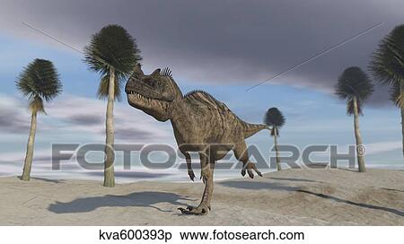 Ceratosaurus running across a barren landscape. View Large Illustration Stock Illustration - Ceratosaurus running across a barren landscape.. Fotosearch