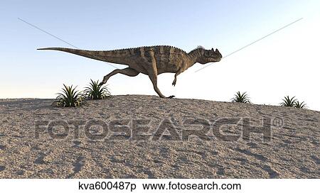 Ceratosaurus running across a barren landscape. View Large Illustration Stock Illustration - Ceratosaurus running across a barren landscape.. Fotosearch