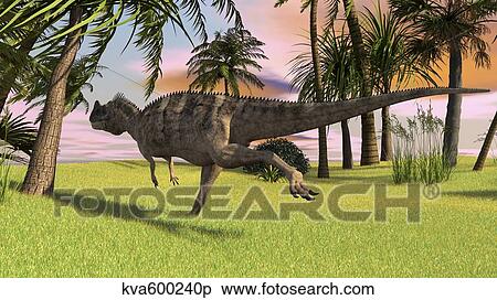 Stock Illustration - Ceratosaurus running across a field.. Fotosearch