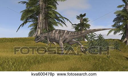Stock Illustration - Ceratosaurus running across a grassy field.. Fotosearch