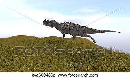 Stock Illustration - Ceratosaurus running across a grassy field.. Fotosearch
