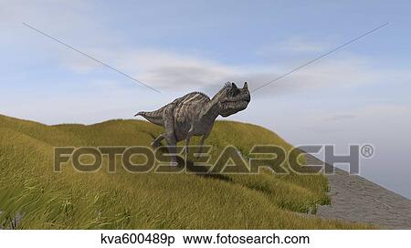 Ceratosaurus running across a grassy field. View Large Illustration Stock Illustration - Ceratosaurus running across a grassy field.. Fotosearch