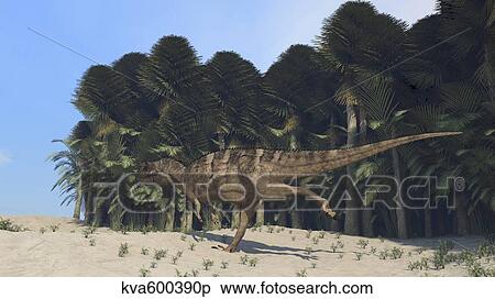 Ceratosaurus running across a prehistoric landscape. View Large Illustration Stock Illustration - Ceratosaurus running across a prehistoric landscape.. Fotosearch