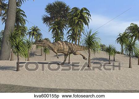 Ceratosaurus running across a tropical landscape. View Large Illustration Stock Illustration - Ceratosaurus running across a tropical landscape.. Fotosearch