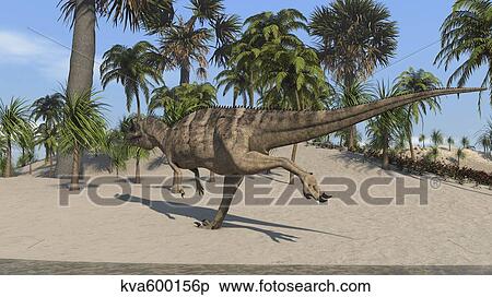 Ceratosaurus running across a tropical landscape. View Large Illustration Stock Illustration - Ceratosaurus running across a tropical landscape.. Fotosearch