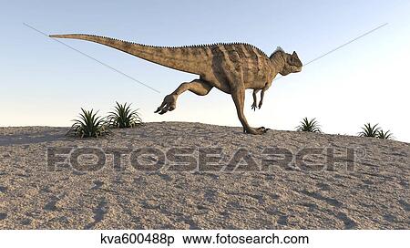 Ceratosaurus running across barren terrain. View Large Illustration Stock Illustration - Ceratosaurus running across barren terrain.. Fotosearch
