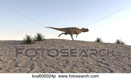 Ceratosaurus running across sandy terrain. View Large Illustration Stock Illustration - Ceratosaurus running across sandy terrain.. Fotosearch