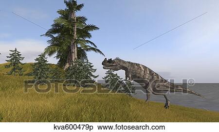 Stock Illustration - Ceratosaurus running up a hill.. Fotosearch