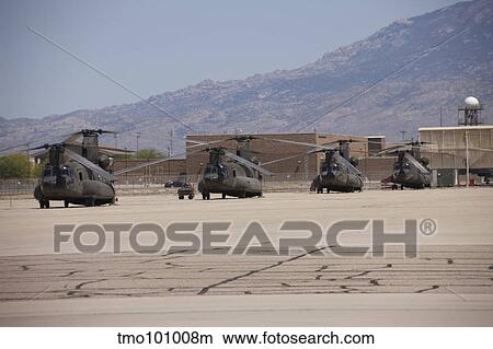 Picture - CH-47 Chinook helicopters on the flight line at Davis-Monthan Air Base.. Fotosearch