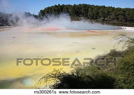 Champagne Pool and Artist's Palette, Wai-O-Tapu Geothermal area, Taupo Volcanic Zone, New Zealand. View Large Photo Image Stock Photograph - Champagne Pool and Artist's Palette, Wai-O-Tapu Geothermal area, Taupo Volcanic Zone, New Zealand.. Fotosearch