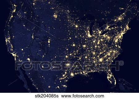Stock Photograph - City lights of the United States at night.. Fotosearch