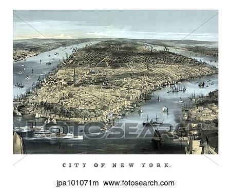 Stock Illustration - Cityscape view of New York City, circa 1850.. Fotosearch