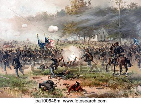 Stock Illustration - Civil War painting of Union and Confederate troops fighting at The Battle of Antietam.. Fotosearch
