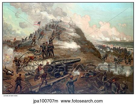 Stock Illustration - Civil War print depicting the Union Army's capture of Fort Fisher.. Fotosearch