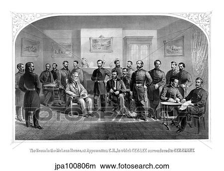 Civil War print of General Lee surrendering his Confederate forces to General Grant. View Large Illustration Stock Illustration - Civil War print of General Lee surrendering his Confederate forces to General Grant.. Fotosearch