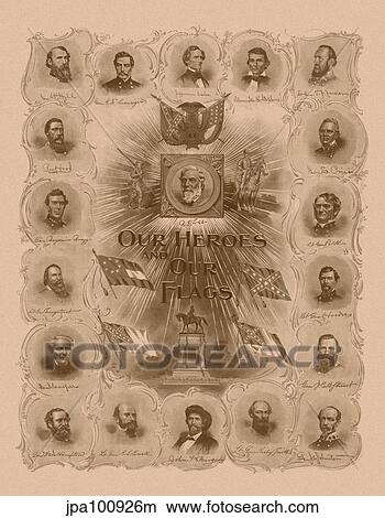Stock Illustration - Civil War print of General Robert E. Lee and prominent Confederate Generals.. Fotosearch