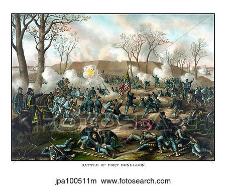 Civil War Print of The Battle of Fort Donelson. View Large Illustration Stock Illustration - Civil War Print of The Battle of Fort Donelson.. Fotosearch