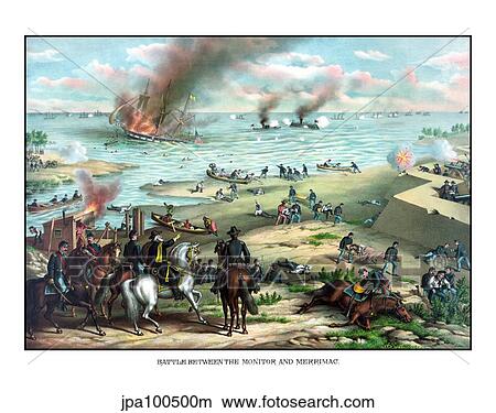 Civil War print showing the Naval Battle of the Monitor and The Merrimack. View Large Illustration Stock Illustration - Civil War print showing the Naval Battle of the Monitor and The Merrimack.. Fotosearch