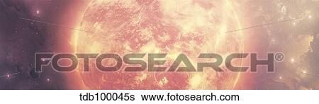 Stock Illustration - Close-up of an Animus Majoris solar system Sun and its planets.. Fotosearch