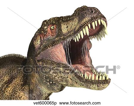 Stock Illustration - Close-up of Tyrannosaurus Rex dinosaur with mouth open.. Fotosearch