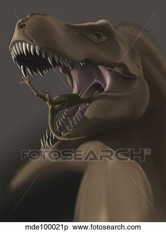 Stock Illustration - Close-up of Tyrannosaurus Rex eating a small animal.. Fotosearch