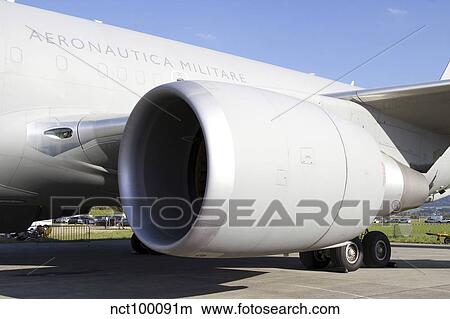 Close-up view of the jet engine on an Italian Air Force KC-767A Tanker. View Large Photo Image Picture - Close-up view of the jet engine on an Italian Air Force KC-767A Tanker.. Fotosearch