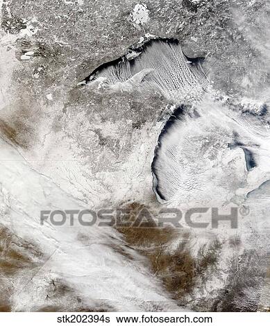 Cloud streets over Lake Superior and Lake Michigan. View Large Photo Image Stock Photograph - Cloud streets over Lake Superior and Lake Michigan.. Fotosearch