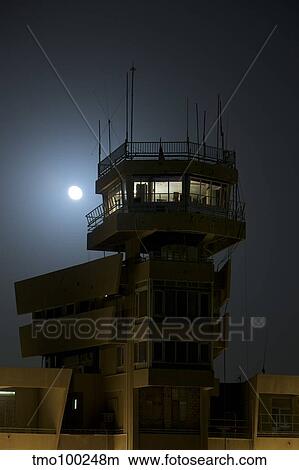 COB Speicher control tower under a full moon. View Large Photo Image Picture - COB Speicher control tower under a full moon.. Fotosearch