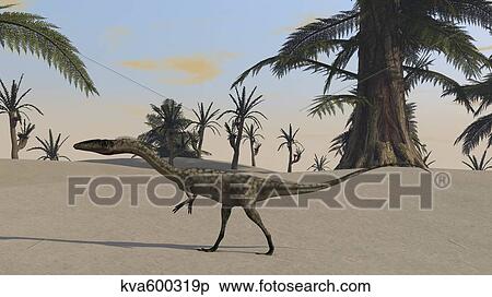 Coelophysis in a desert landscape. View Large Illustration Stock Illustration - Coelophysis in a desert landscape.. Fotosearch