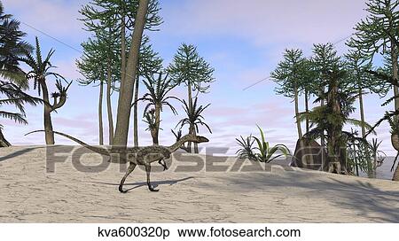 Stock Illustration - Coelophysis in a tropical environment.. Fotosearch