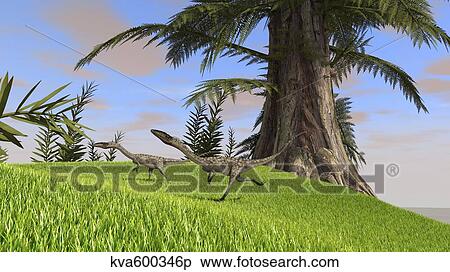 Coelophysis running across an open field. View Large Illustration Stock Illustration - Coelophysis running across an open field.. Fotosearch