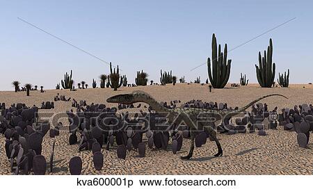 Coelophysis running through a desert. View Large Illustration Stock Illustration - Coelophysis running through a desert.. Fotosearch
