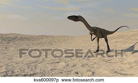 Stock Illustration - Coelophysis walking across a barren desert.. Fotosearch