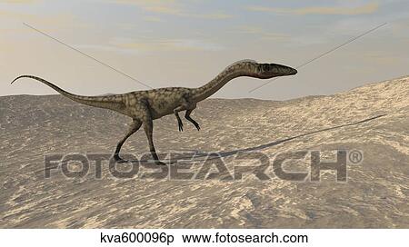 Stock Illustration - Coelophysis walking through a desert environment.. Fotosearch