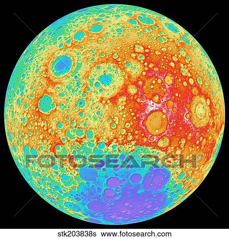 Color shaded relief of the lunar farside. View Large Photo Image Stock Photograph - Color shaded relief of the lunar farside.. Fotosearch