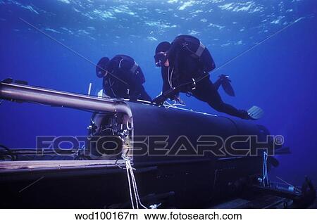 Combat swimmers swim above a Seal Delivery Vehicle. View Large Photo Image Picture - Combat swimmers swim above a Seal Delivery Vehicle.. Fotosearch
